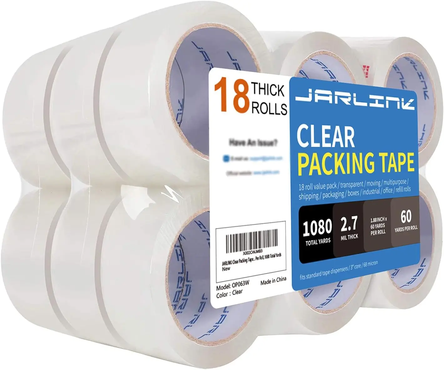 

Clear Packing Tape (18 Rolls), Heavy Duty Packaging Tape for Shipping Packaging Moving Sealing, 2.7mil Thick, 1.88 inche