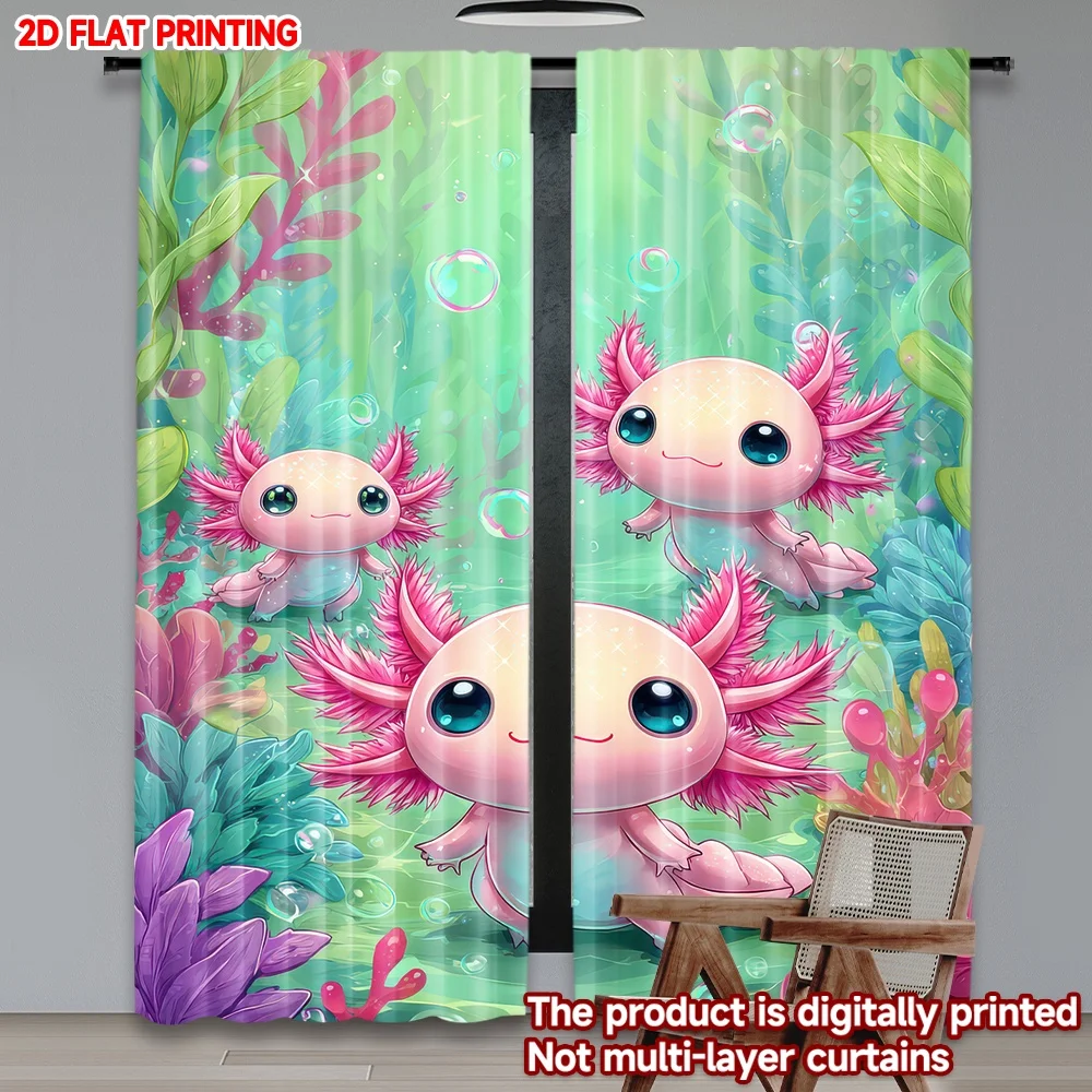 

2D flat printing 2pcs Drapes Cute Axolotl Trio Digital Printed Polyester Drapes All Season Party & Holiday Decor Perfect for