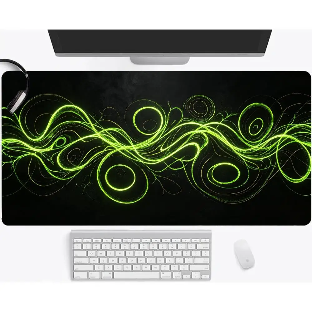 Dynamic Swirl Bright Green Liquid Light Abstract Effect Large Size Table Mat Mousepad For Laptop Gaming Workspace
