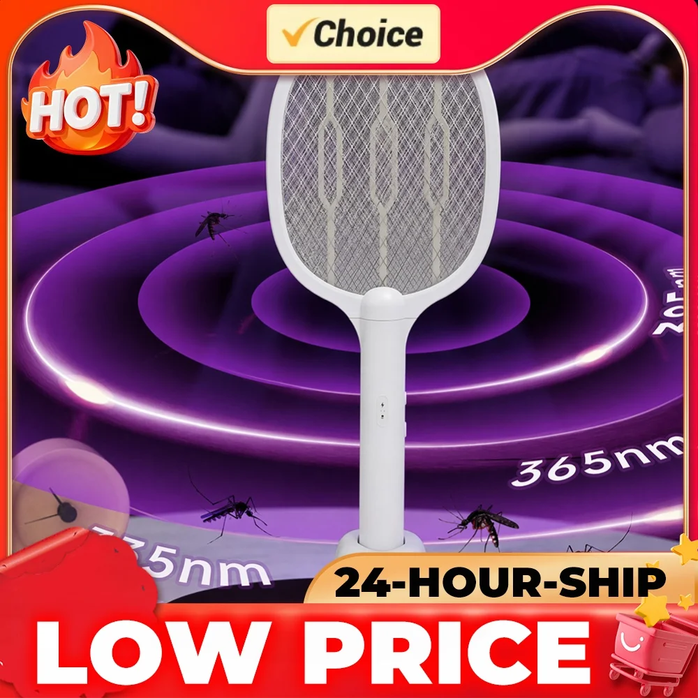 2 in 1 Electric Fly Swatter Rechargeable Mosquito Swatter Fly Killer and Mosquito Trap Lamp for Indoor and Outdoor Control