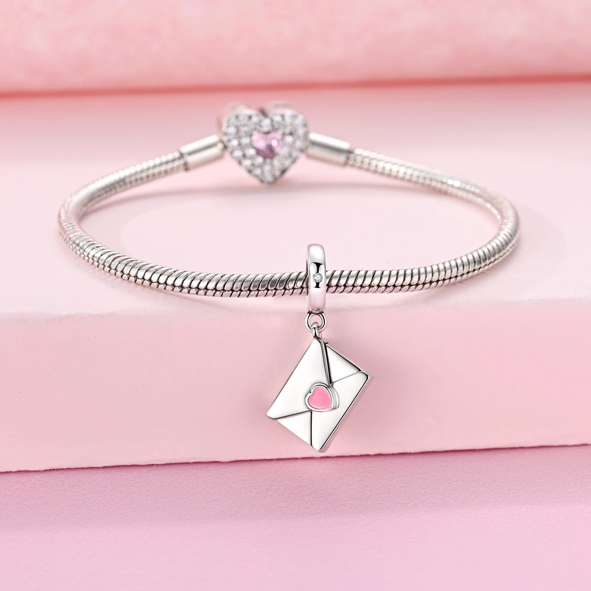 

925 Sterling Silver Charm Envelope Love Mom Pendant For Woman Fit Bracelet Bead Diy Female Jewelry Gift