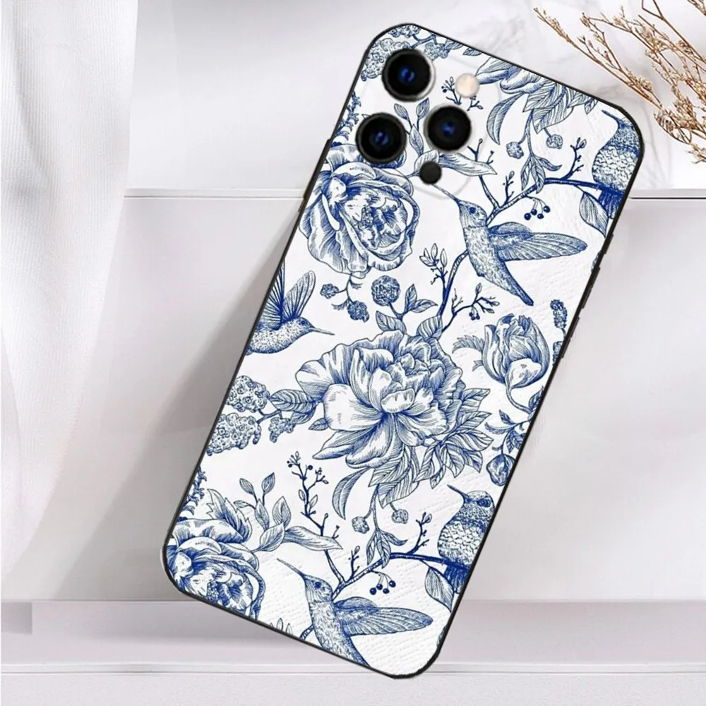 Custodia per telefono botanica con pittura artistica per iPhone 16,15,14,13,12,11 Plus,Pro Max, XS, X, XR, SE, Mini, 8,7 Cover morbida in silicone nero