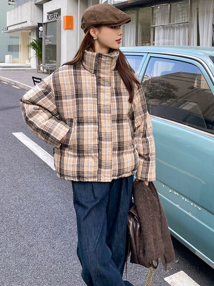 النسخة الكورية منقوشة الوقوف طوق أسفل سترة المرأة فضفاضة وسميكة كسول ريترو ستايل موضة سترة بيضاء أسفل البط