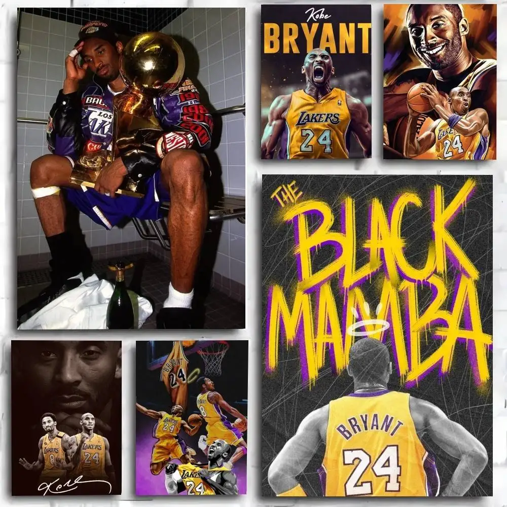 Póster de estrellas populares K-Kobes Black Mamba, arte autoadhesivo, pegatina de papel impermeable, decoración de pared de habitación, cafetería, Bar