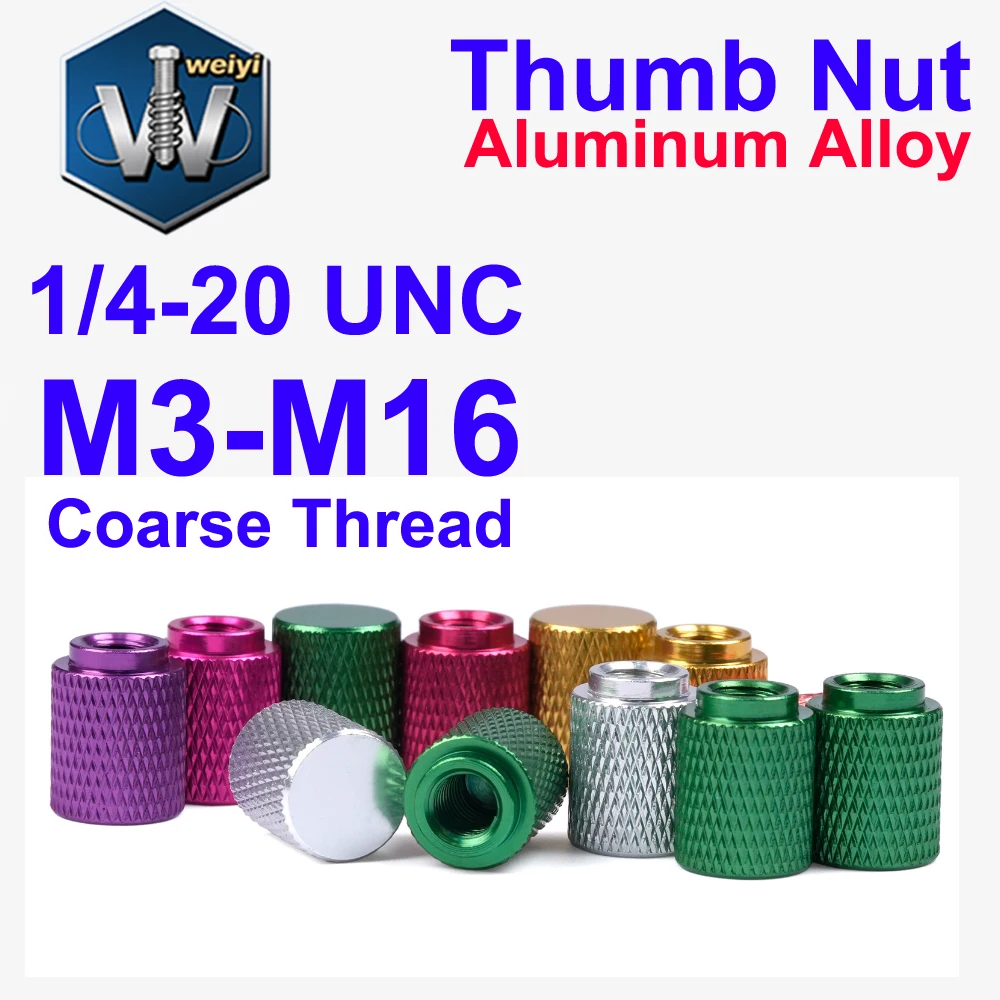Weiyi 5Pcs 1/4-20 UNC M3-M6 Colorful Aluminum Knurled Thumb Nuts Hand Tightened Blind Hole Control Lever Nuts for DIY Projects