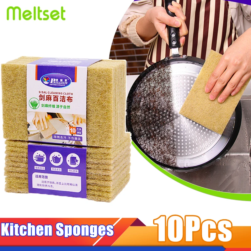 5/10pcs Kitchen Sponge Eco-friendly Sisal Microfiber Dish Sponges for Dishwashing Cleaning Cloth Pan Pot Cleaner