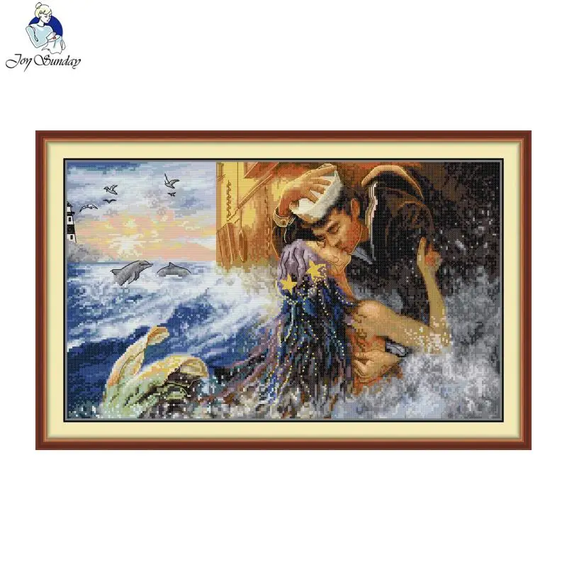 

Complete Cross Stitch Set Kiss Goodbye HD Pattern Counted Stamped Canvas 11/14/16CT DMC Thread DIY Embroidery Kits Gift For Mom