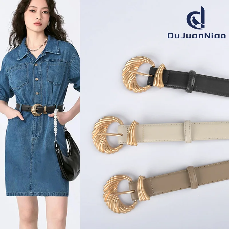 

100% genuine real leather Wind cowhide women's Korean version versatile waistband belt denim dress