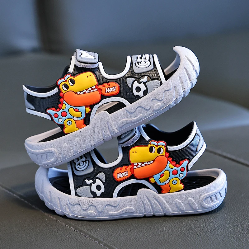 Kids Boys Cute 3D Dinosaur Closed Toe Sandals, Soft Non-Slip Breathable Summer Outdoor Beach Casual Shoes