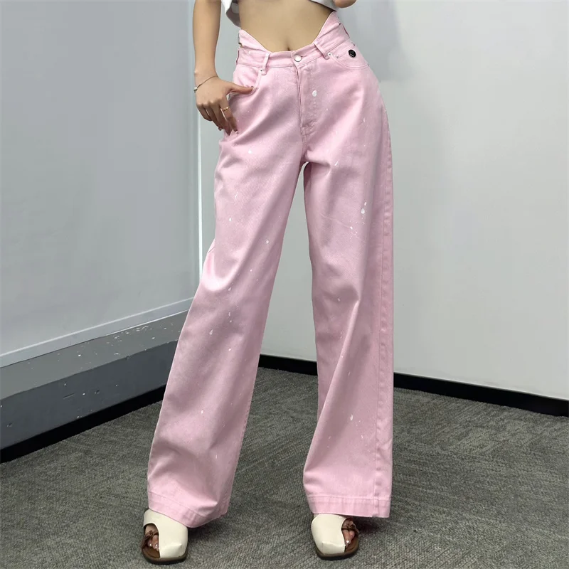 Women's pants 2024 Summer New Fashion spray painted Women's Jeans High waisted slim straight leg pants y2k Pure cotton Trousers