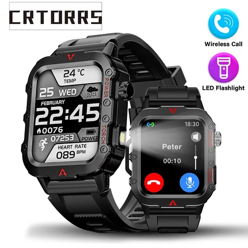 Linterna Smartwatch Fitness reloj Monitor de salud impermeable reloj inteligente Bluetooth llamada relojes deportivos para hombre IOS Android 2025