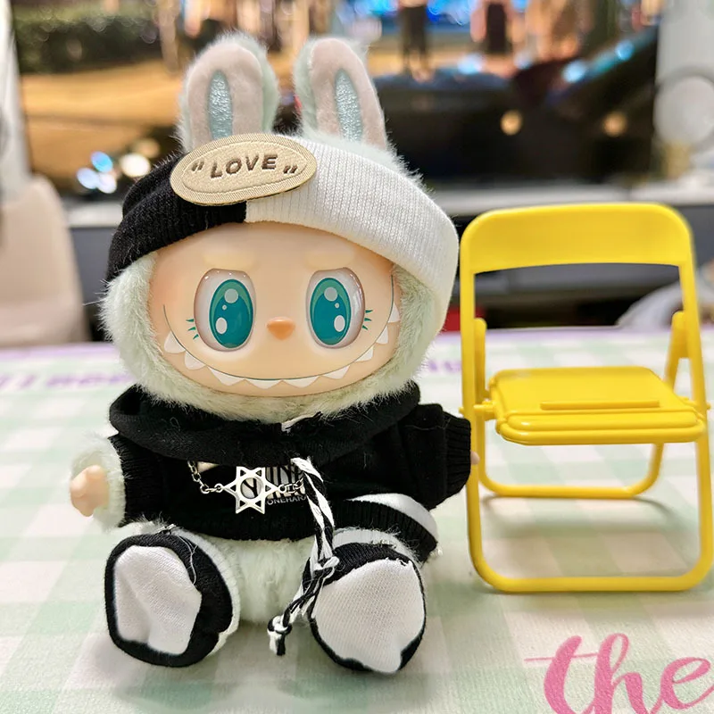 17 ซม.Labubu V1 V2 ไอดอลตุ๊กตาเสื้อผ้าน่ารัก Hoodie มินิตุ๊กตานั่งชุดปาร์ตี้เสื้อผ้าเกาหลี Kpop Exo DIY ของขวัญ