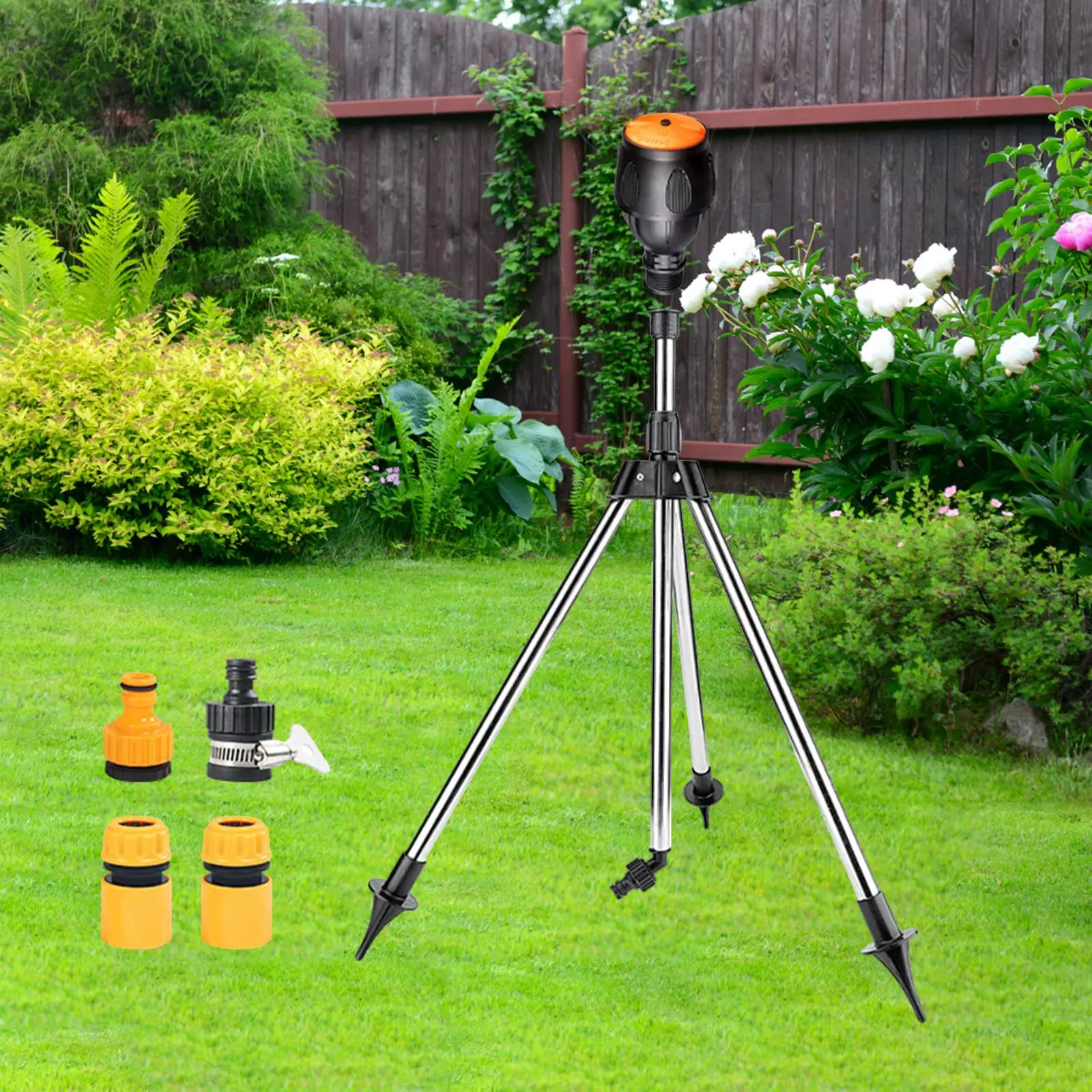 

Garden Tripod Sprinkler with 1/2" Quick Connect Telescoping 53cm-90cm Stainless Steel Support Versatile for Hot Day Cooling