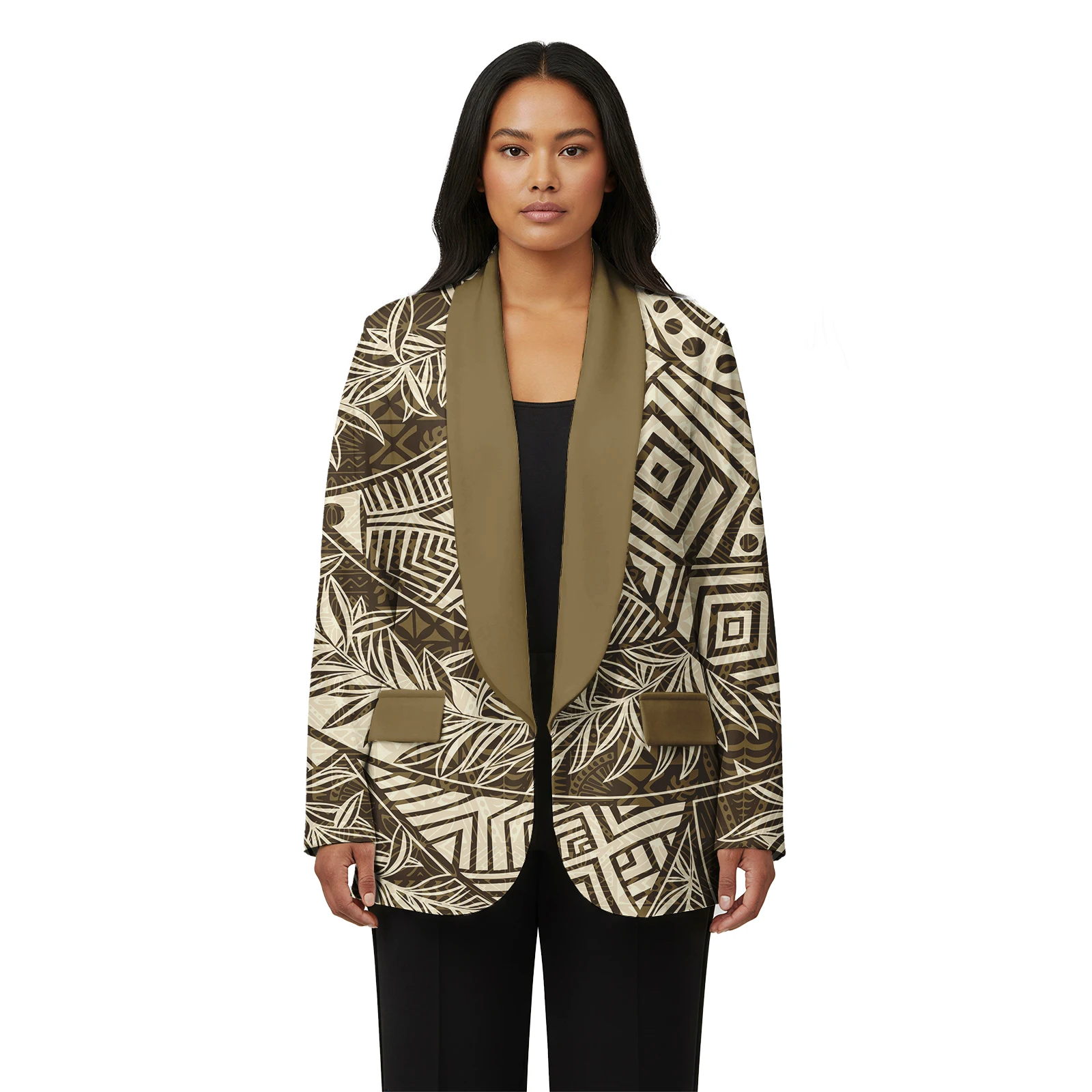 Women's Samoan Custom Casual Elegant Suit Formal Polynesian Ladies Clothes Taps Fiji Tribal Long Sleeve Turn-down Collar Blazer view 5