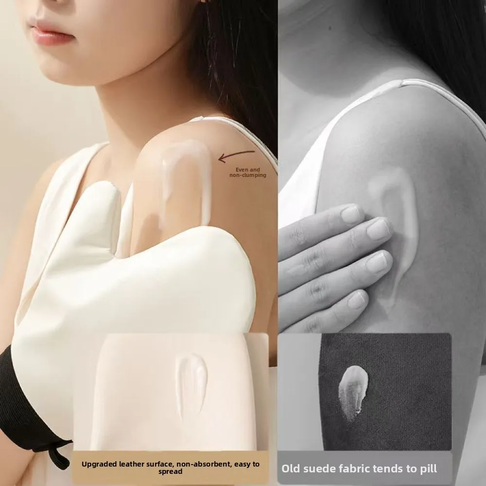 Gants de Lotion pour le corps en cuir PU, Double face, empêche les collants, auto-bronzants, applicateur de maquillage lavable à séchage rapide