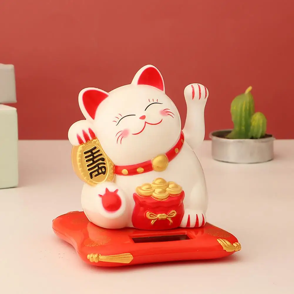 Lucky Cat Decor Good Workmanship Car Decor Cat ABS Good Toughness  Adorable Solar Power Desk Cat Decor