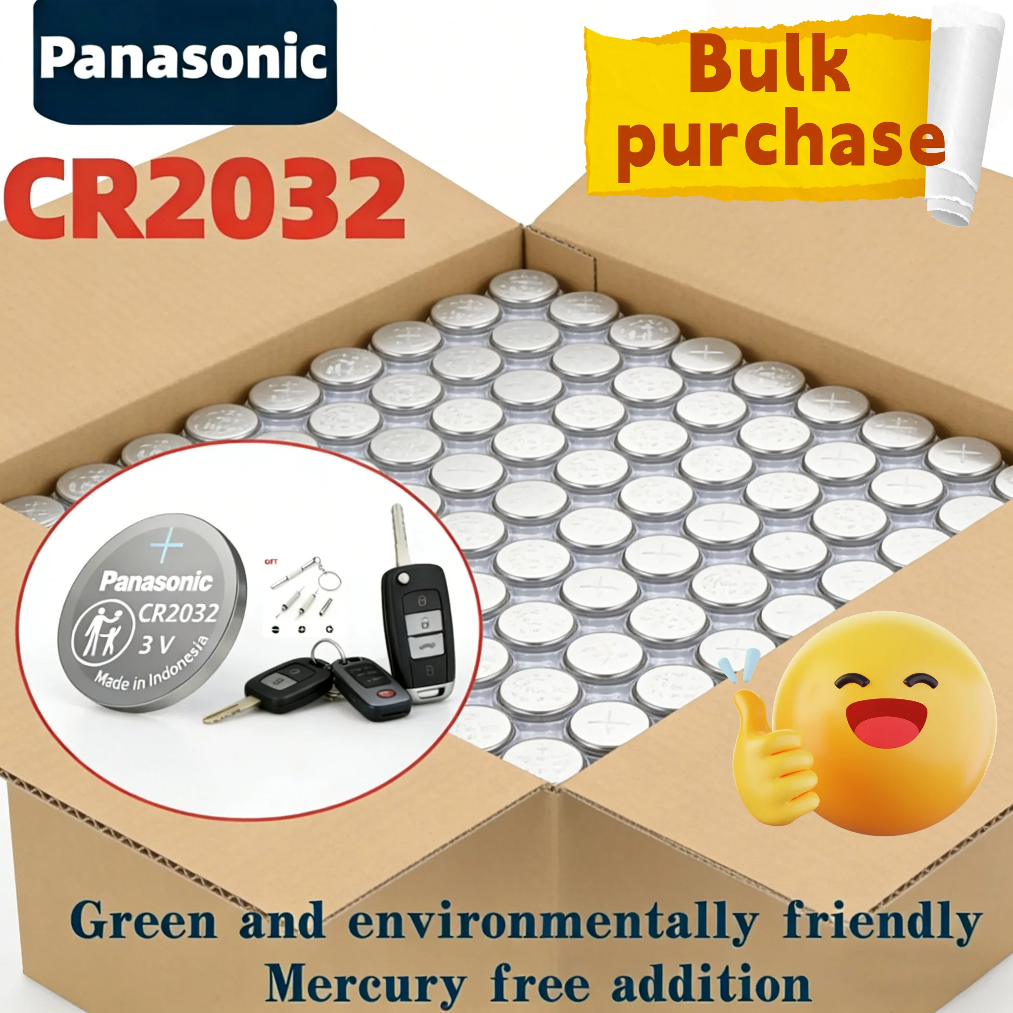 Batería de Litio Panasonic CR2032 de 3V (5-300 Unidades) para Relojes, Calculadoras, Controles Remotos, Juguetes y Botones