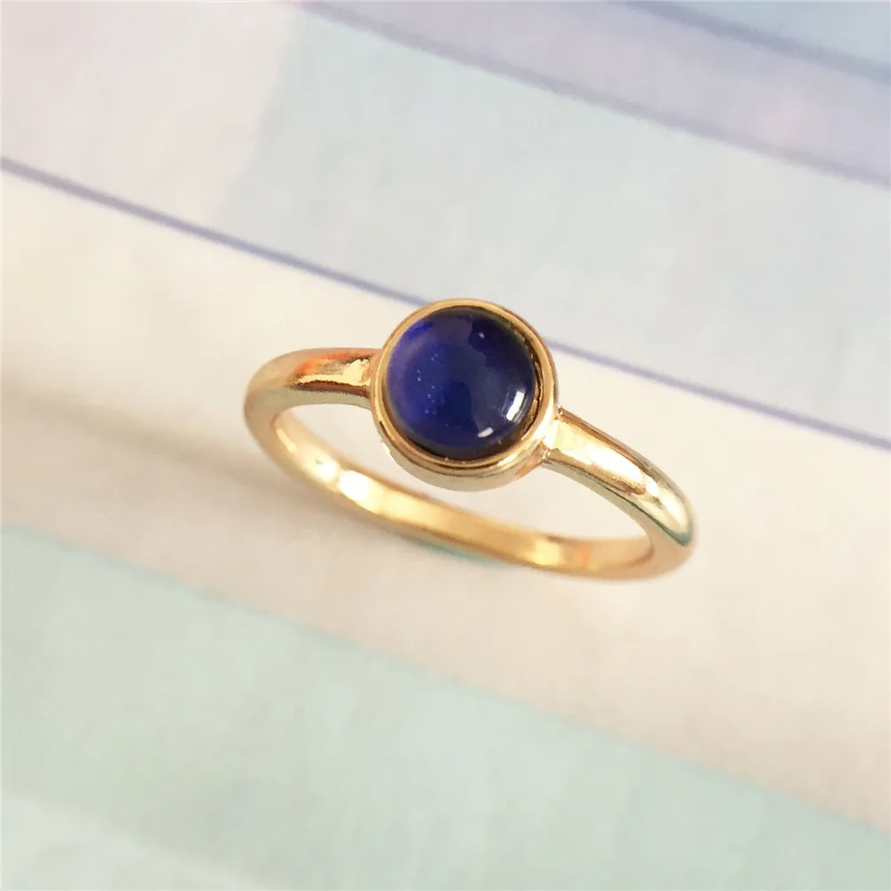 New Ins Gold Color Half Round Gem Warm Mood Color Changing Ring For Women Girls Fashion Jewelry