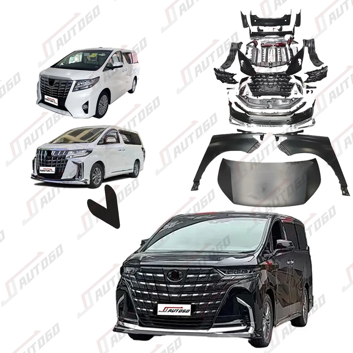 New Modified Facelift Car Exterior Body Kits for Toyota ALPHARD 30 35 2015-2018 2019-2022 Anh30 Anh35 Upgrade to ALPHARD 40 2024