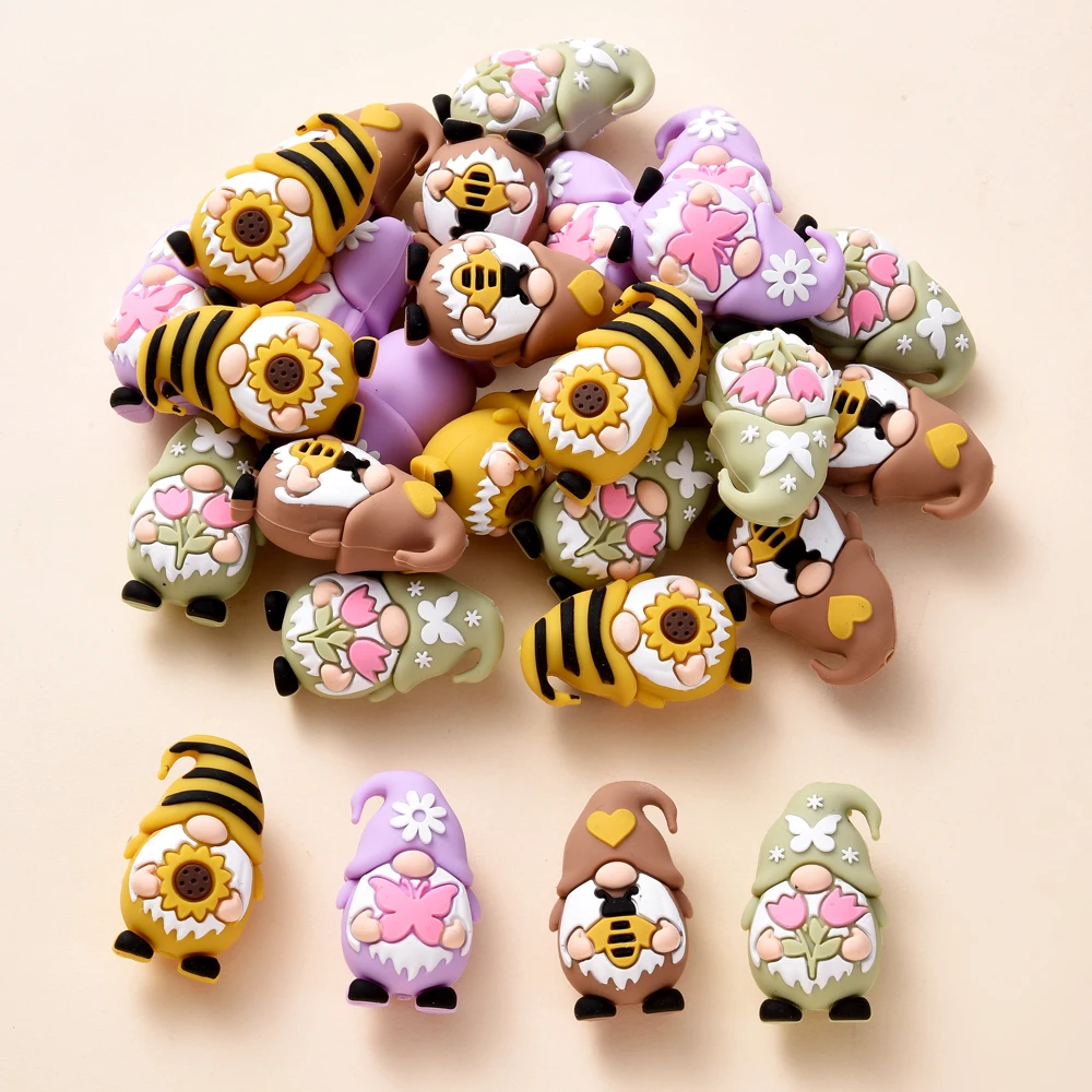 

Набор из 4 силиконовых бусин в форме гномов, пищевой силикон, для изготовления цепочек для детских пустышек, держателей для сосок, аксессуаров ручной работы