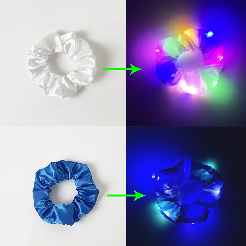 LED Luminous Scrunchies Hairband Ponytail Holder Headwear Elastic Satin Hair Bands Girl Hair Accessories for Party