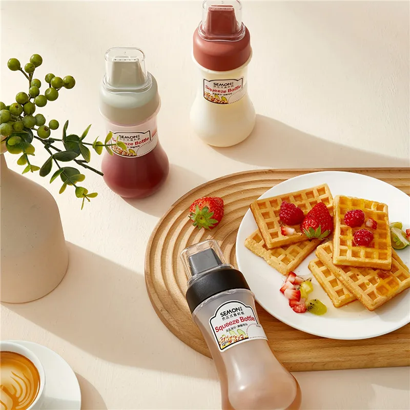 350ml 5 Holes Condiment Squeeze Bottle Kitchen Ketchup Mustard Bottle Clear Mayonnaise Honey Dispenser Sauce Storage Container