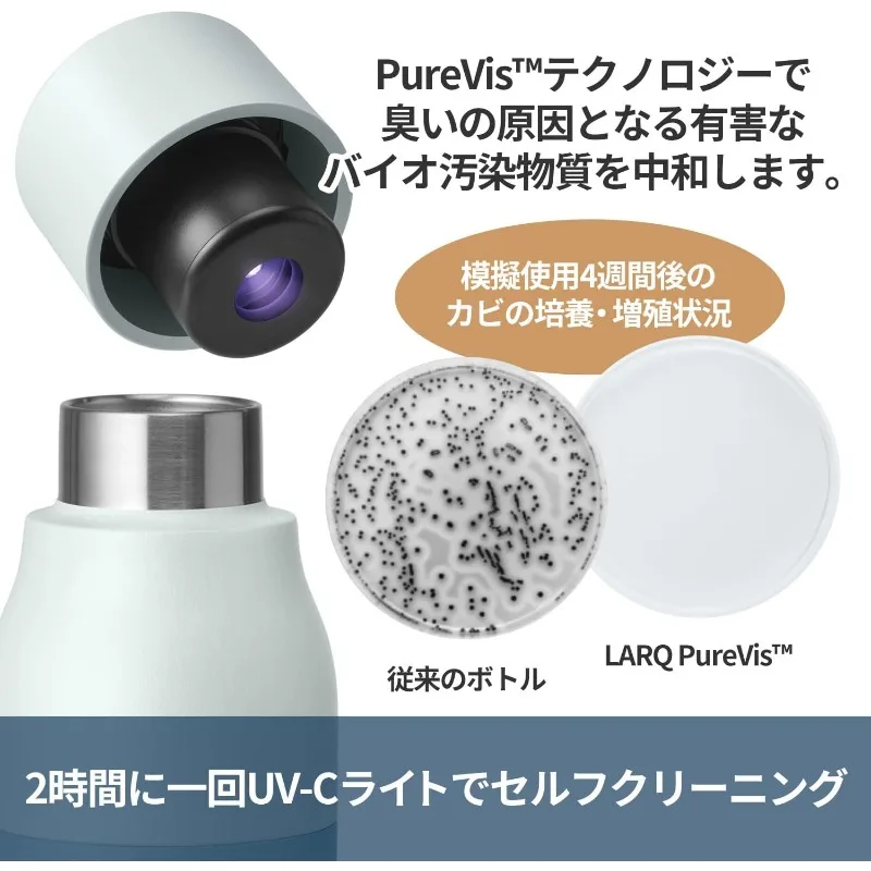 زجاجة PureVis سعة 25 أونصة - زجاجة مياه من الفولاذ المقاوم للصدأ ذاتية التنظيف ومعزولة مع منقي مياه بالأشعة فوق البنفسجية وحائزة على جائزة #3