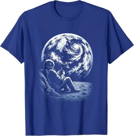 Lustiges T-Shirt mit Astronauten auf dem Mond, der Kaffee trinkt, Y2k, Astronomie, Wissenschaftsliebhaber, Grafik-T-Shirt, Herrenmode, Kleidung aus Baumwolle – Detail 8