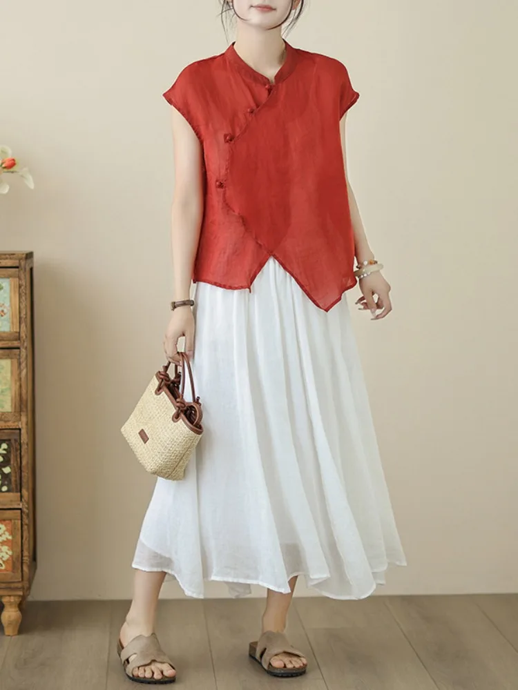 Cardigan aperto ort Sve di lunghezza regolare casual estiva da donna in cotone e lino asimmetrico cinese Sle