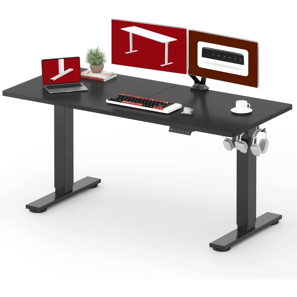 

Standing Desk Height Adjustable Electric Stand up Desk 63x24 Inches Sit Stand Home Office with Splice Board, Black Frame/Black