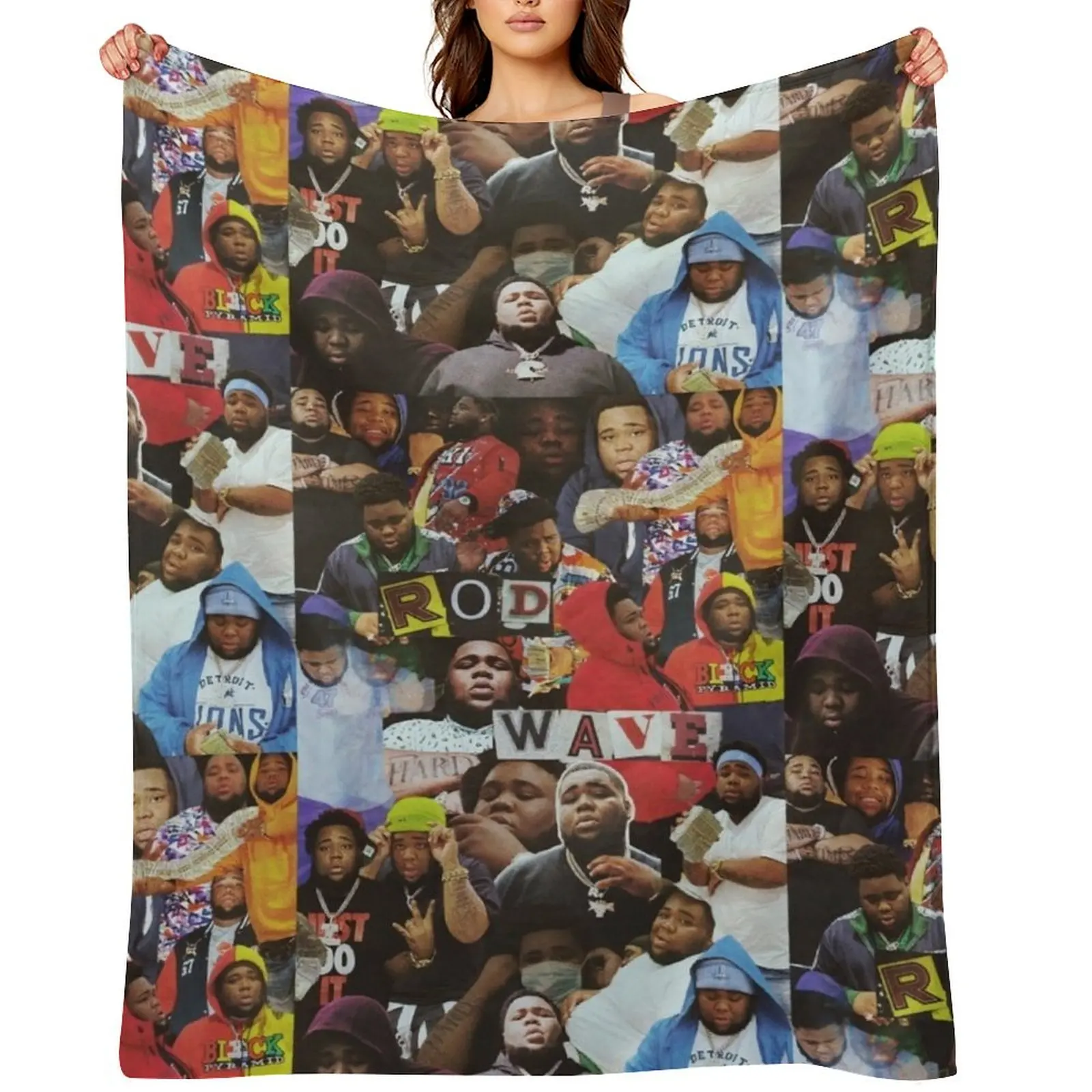 

Rod Wave Collage Throw Blanket Retros Sofa Quilt Loose Shaggy Blankets