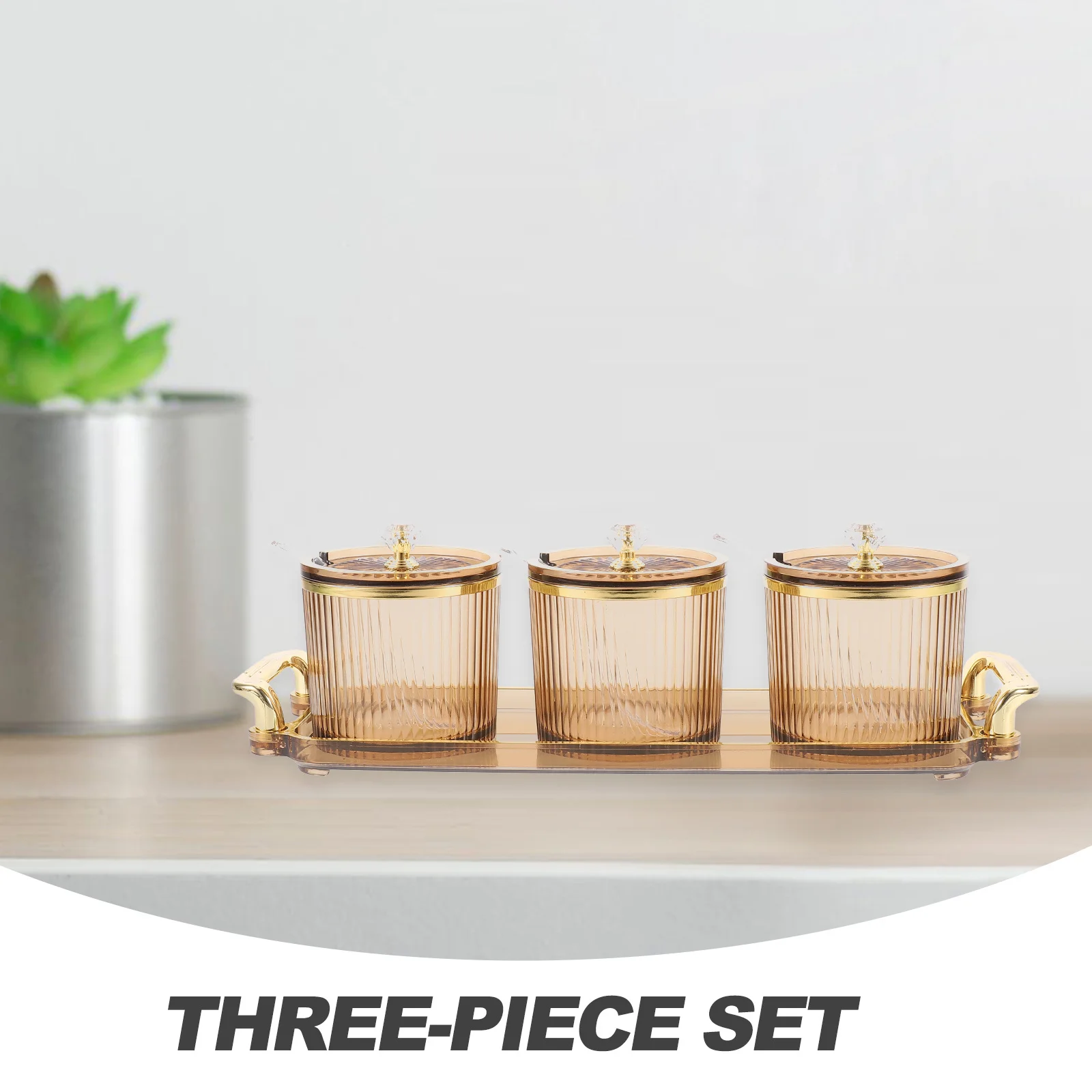 1 Set Of Seasoning Container Set Transparent Striped Design Salt Sugar Soy Sauce Vinegar Jars With Lids Kitchen Spice Organizers