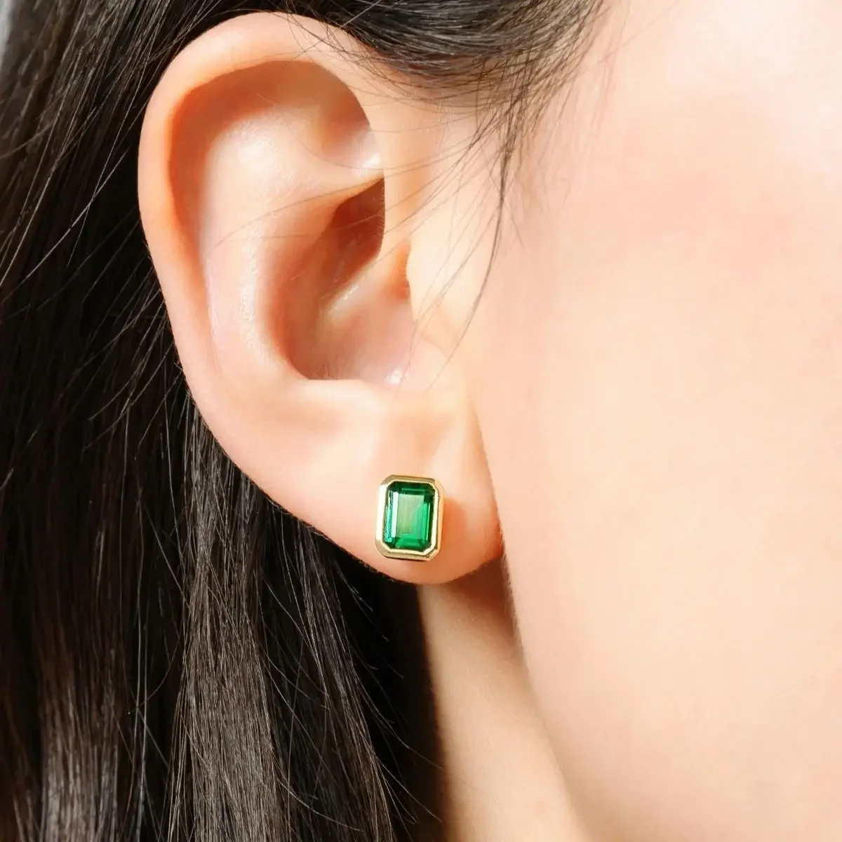 5x7mm Square Cultivating Emeralds Stud Earrings Necklace For Women S925 Silver Lab Diamond Ear Studs Fashion Party Jewelry