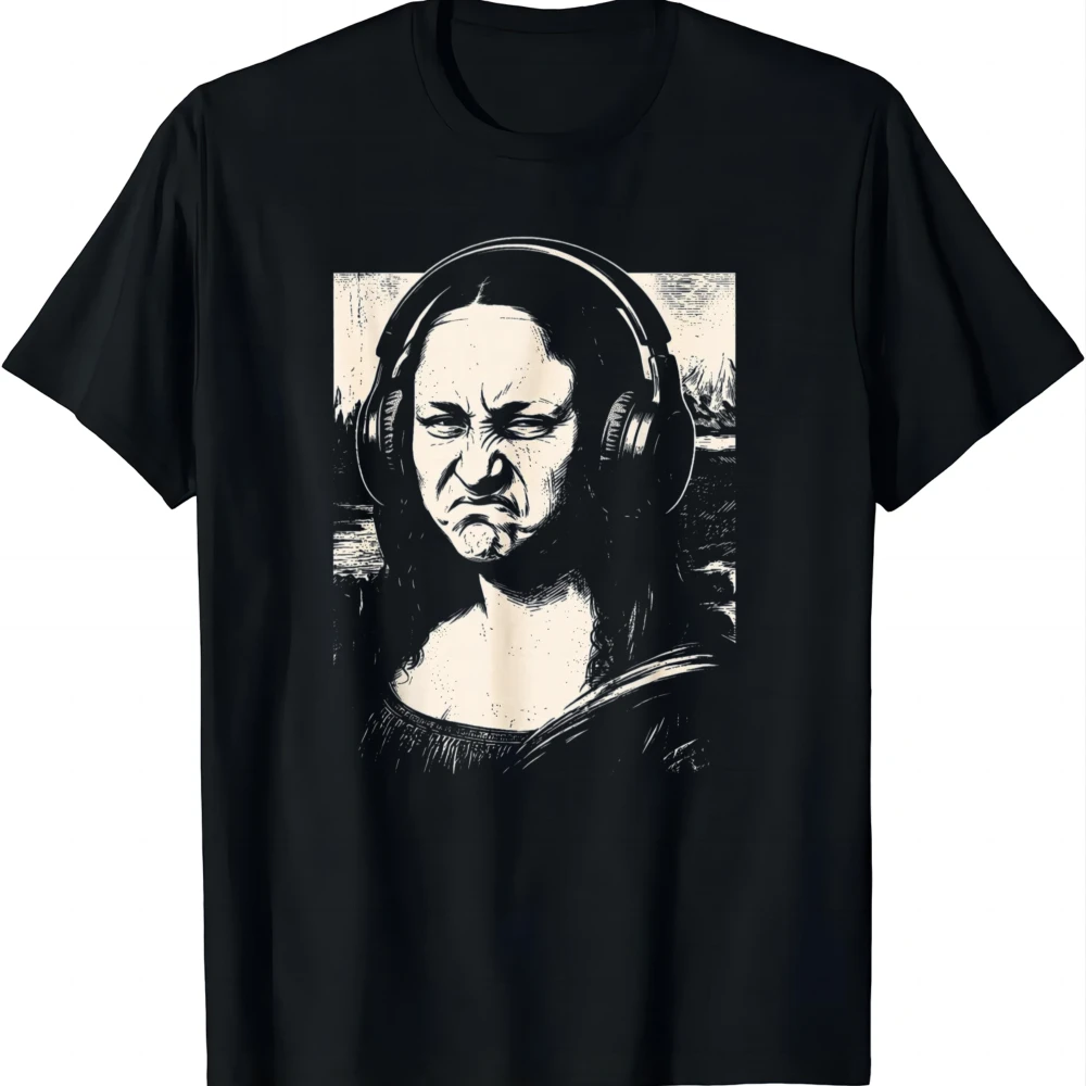 Mona Lisa Bass Face Funny Music Lovers DJs Producers T-Shirt Unisex Summer Streetwear Tops Funny Graphic T Shirts Harajuku