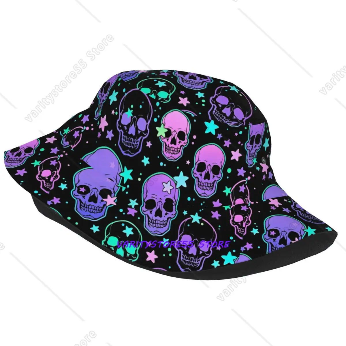 Psychedelic Neon Skull Bucket Hat for Woman Summer Vocation Sun Hats Harajuku Lightweight for Outdoor Sports Fisherman Hats