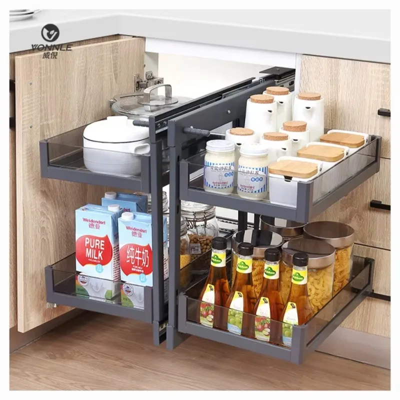 Wholesale Stainless Steel Kitchen Corner Cabinet Pull Basket Fully Extended Corner Storage Rack