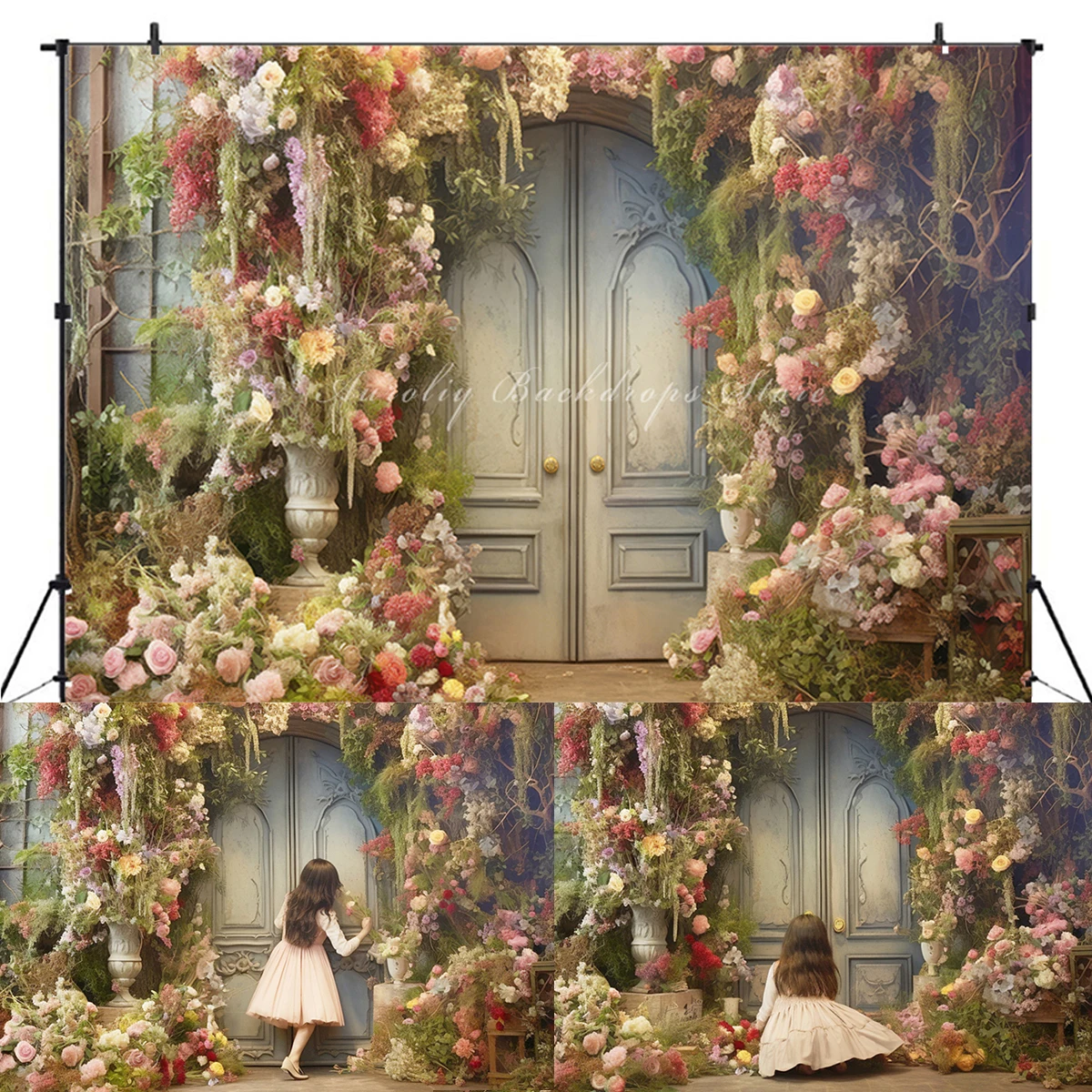 Flower Arch Backdrops Kids Baby Garden Spring Photography Props Child Adult Girl Photocall Country Rose Floral Bunny Background