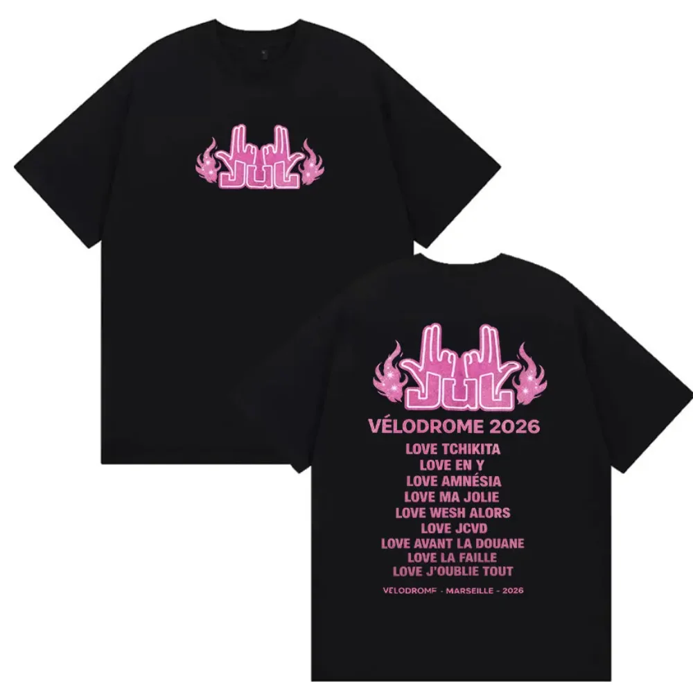 Mens JUL Vélodrome 2026 Double Sided Print T‑Shirt Loose Comfortable Breathable French Rapper Streetwear Short Sleeve O‑Neck Tee
