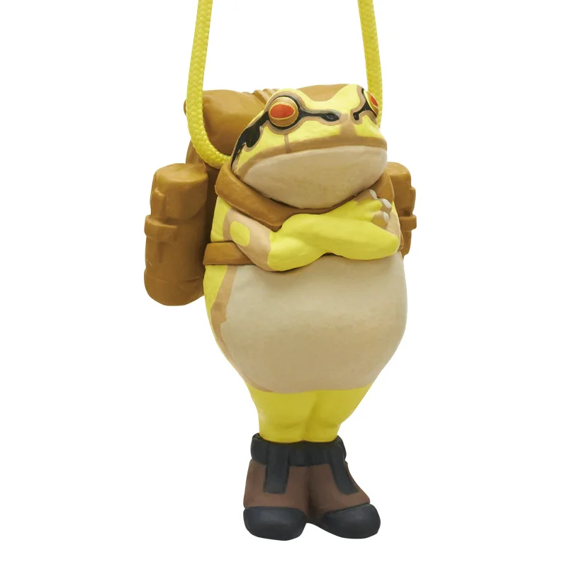 Modelo de escala Gacha genuina japonesa que camina en el bosque de ranas ¡Reloj seguro! Mochila de rana y juguetes de figuras de acción con colgante de rana