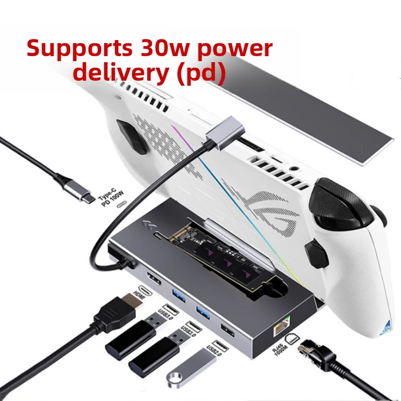 USB Type C 3.0 Hub Docking Station HDMI 4K 60Hz RJ45 Gigabit LAN 100W PD Rapid Charging M.2 SSD Bay for Game Console Switch Dock