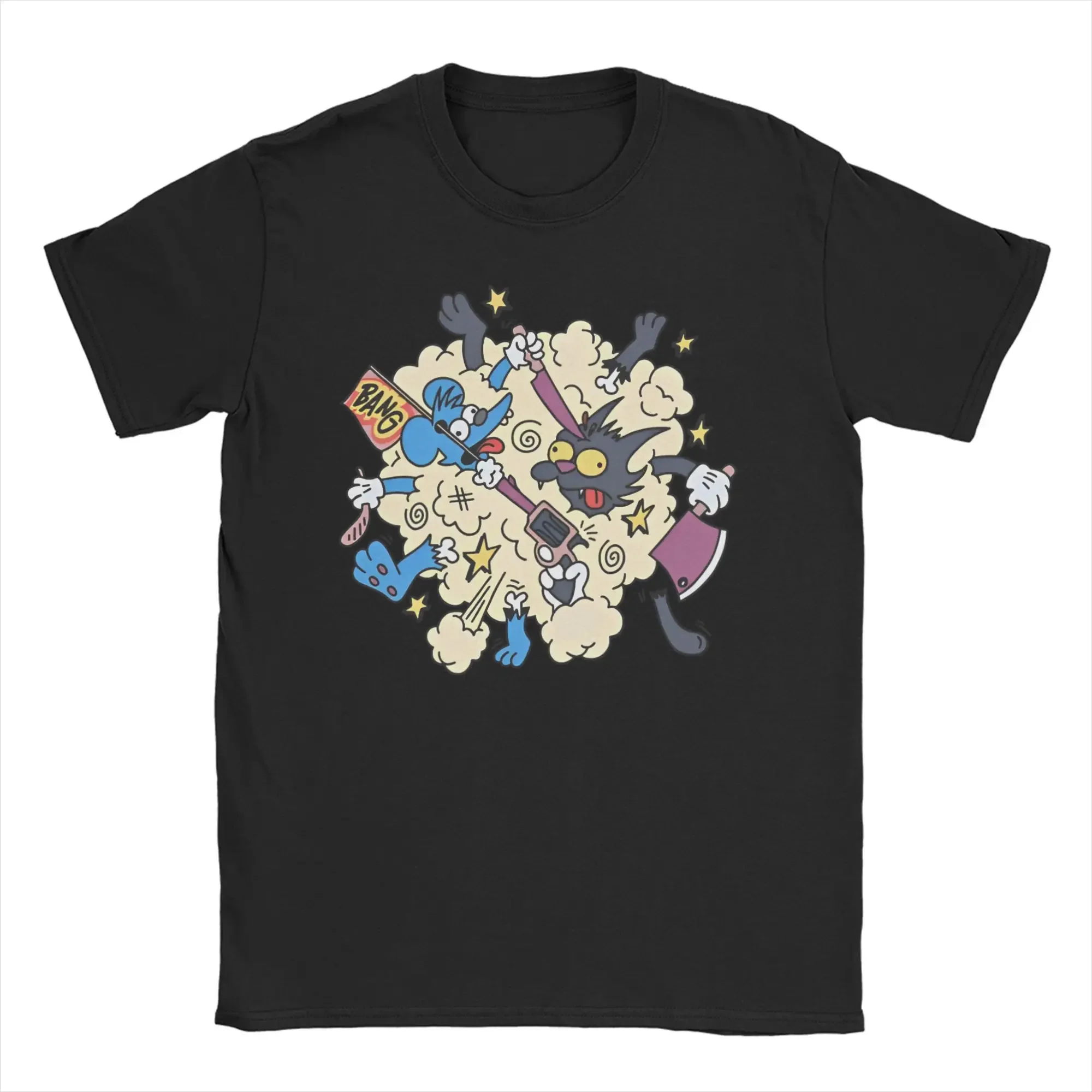 

Itchy And Scratchy Fight Graphic Cotton Short Sleeve Crew Neck T-Shirt