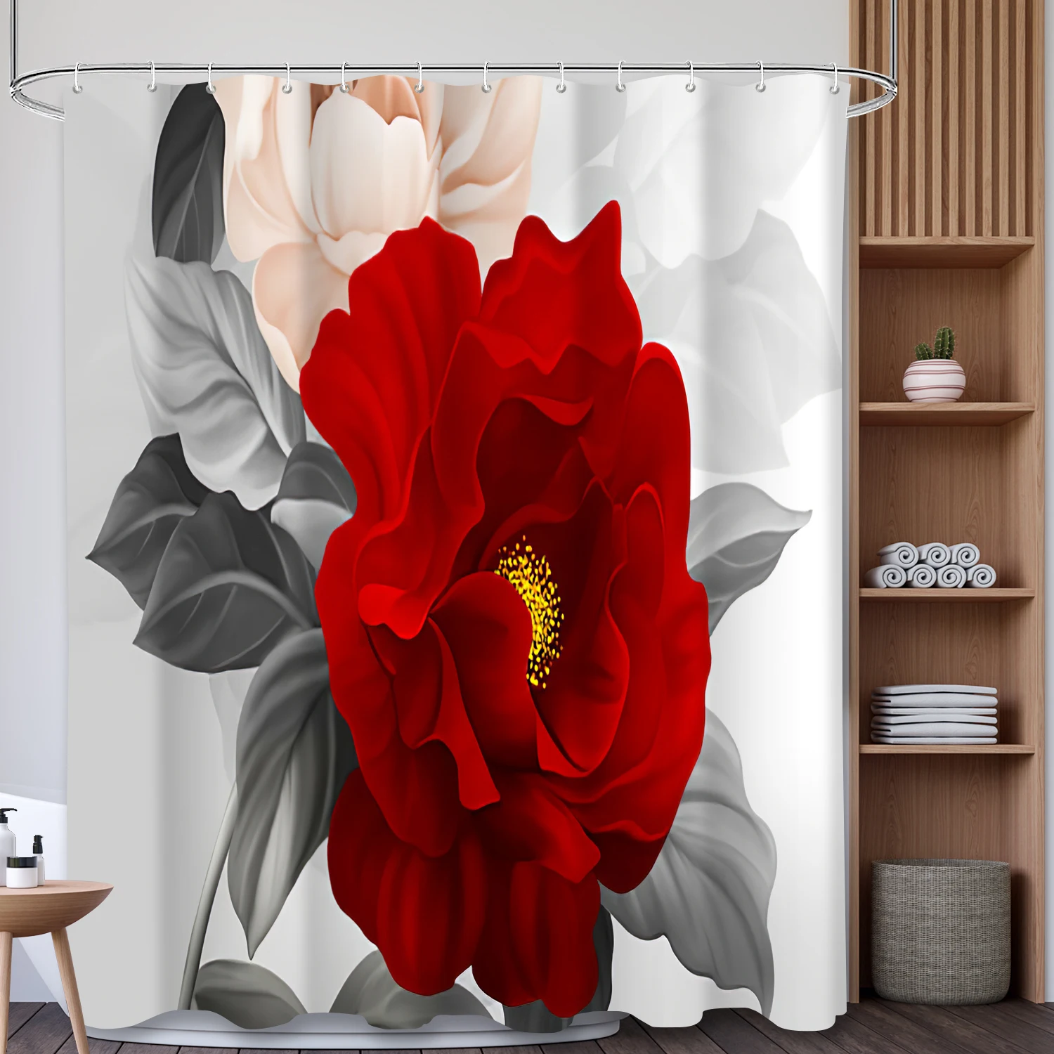 Fashion 3D Rose 1ps Shower Curtain with 12 Hooks Set Waterproof Fabric Bath Decoration With Hooks Bathroom Curtains