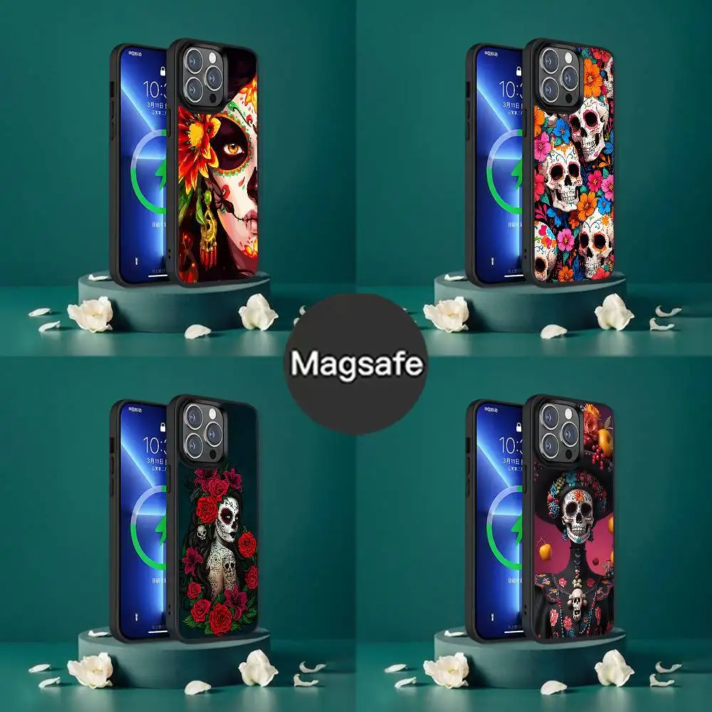 

The Dead Mexican Catrina Skull Case For iPhone 17,16,15,14,13,12,11,Pro,Max,Plus,Mini,SE4,E Magnetic Magsafe Wireless Charging