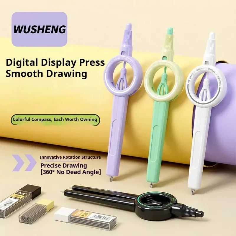 Pencil Compass Digital Display Compass with 0.5 mm Lead Refills Circle Drawing Compass Drafting Tool for Geometry School Office