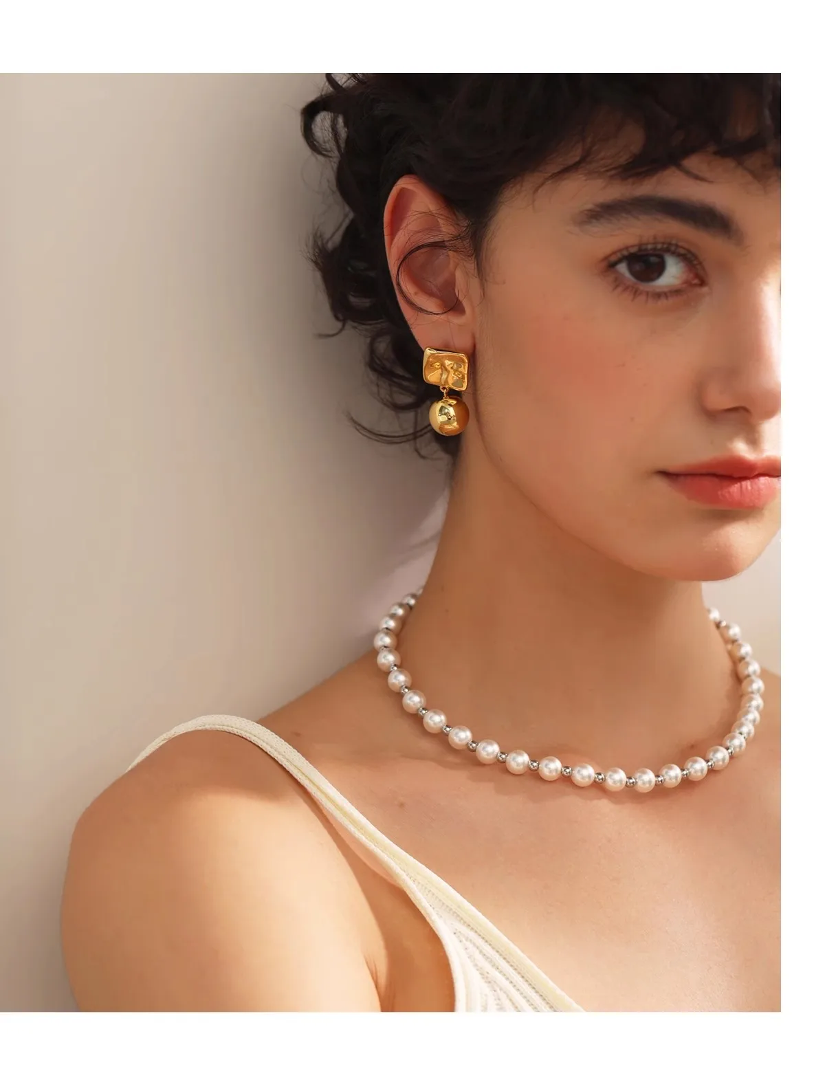 Brass With 18K Gold Ball Drop Earrings Women Jewelry Punk Party Gown  Runway Korean Japan INS Boho Top