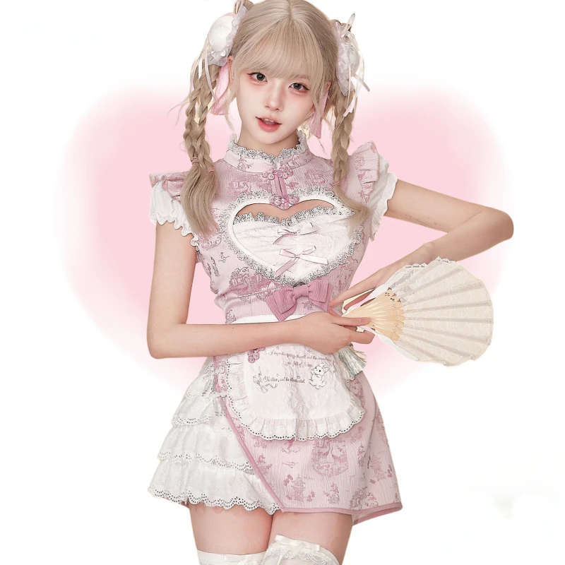 2024 New Japanese Style Kawaii Lolita Dress Women Elegant Cute Print Lace Dresses Female Sweet Y2k Mini Dress Spicy Girls