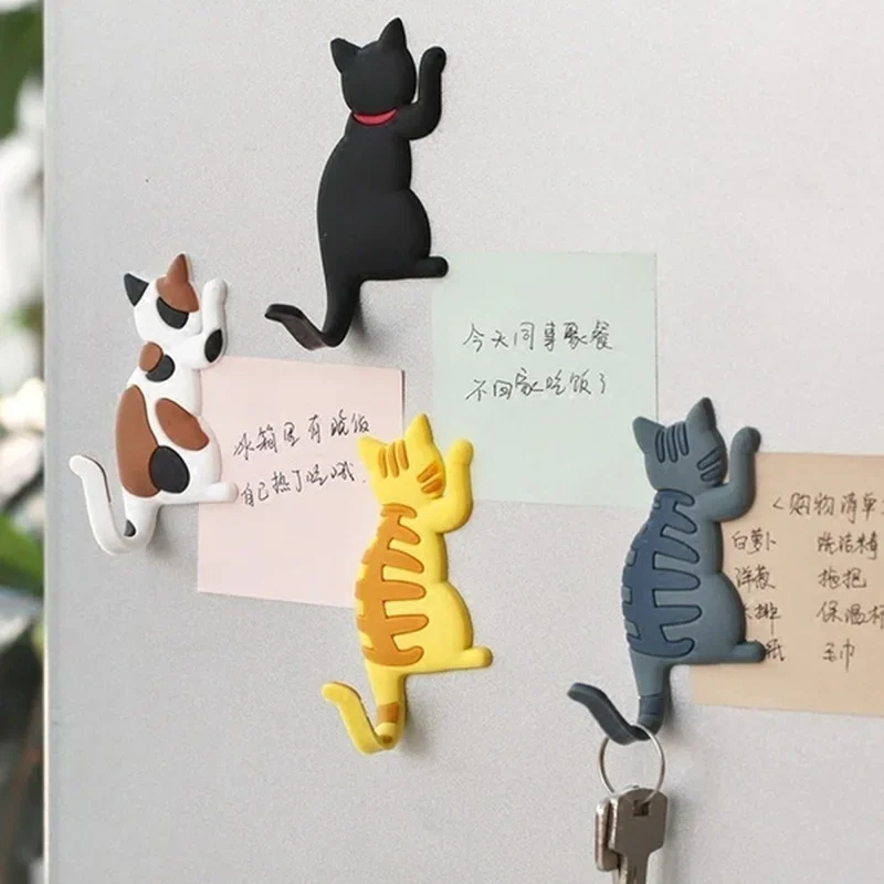 Magnetic Cartoon Cat Refrigerator Sticker Fridge Magnet Hanging Hook Tail Fridge Magnet Hook Door Home Decorations Souvenir