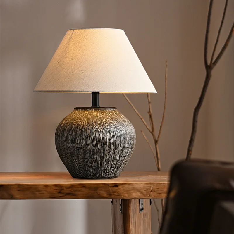 

Japanese Style Wabi Sabi Retro Nordic Fabric Ceramic Handmade Bedroom Bedside Decoration E27 Table LED Lamp Desk lamp