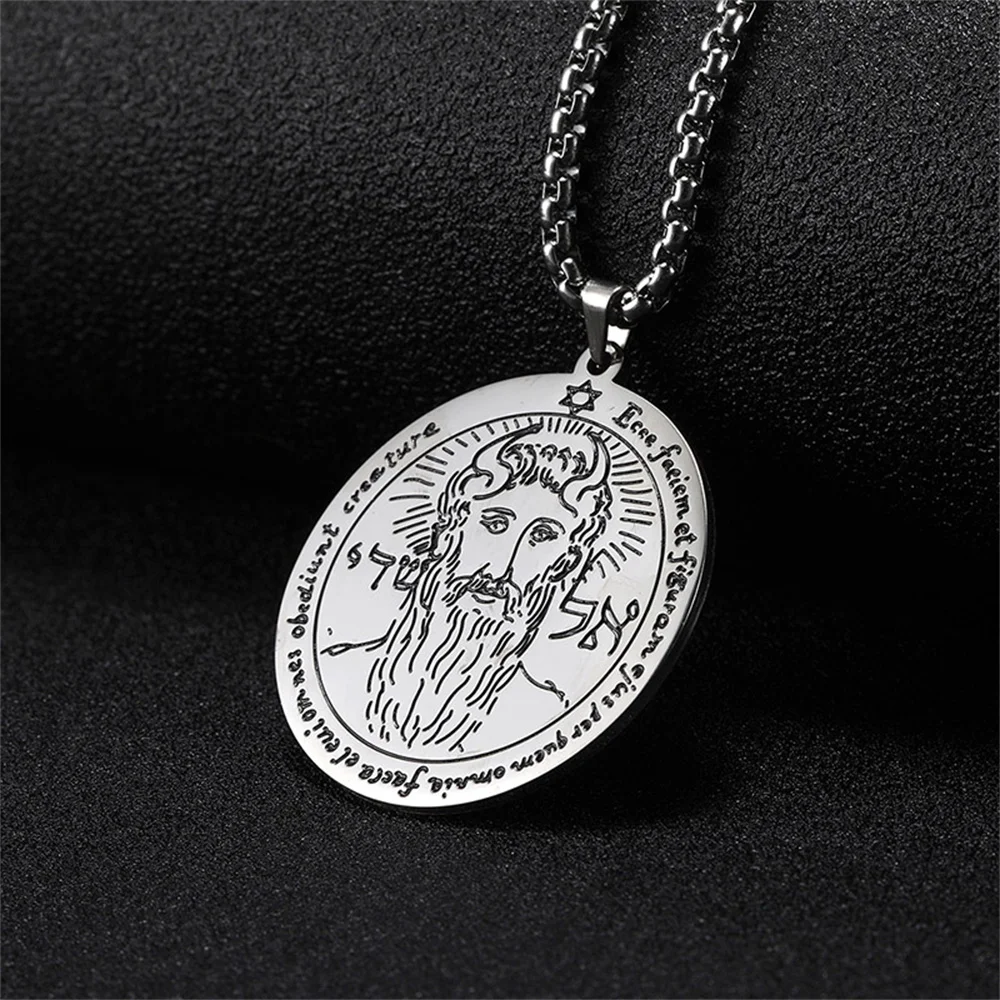 EUEAVAN Solomon Necklace The First Pentacle Of The Sun Symbol Jupiter Seal Pendant Necklaces Amulet Stainless Steel Jewelry Gift