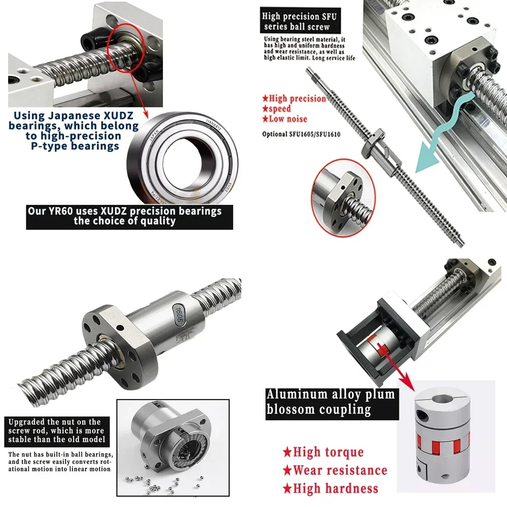 60mm Width CNC XYZ Axis Linear Actuator Electric Manual Driven Ball Screw Nema23 57mm Linear Rail Guide Stage Slide SFU1605/1610
